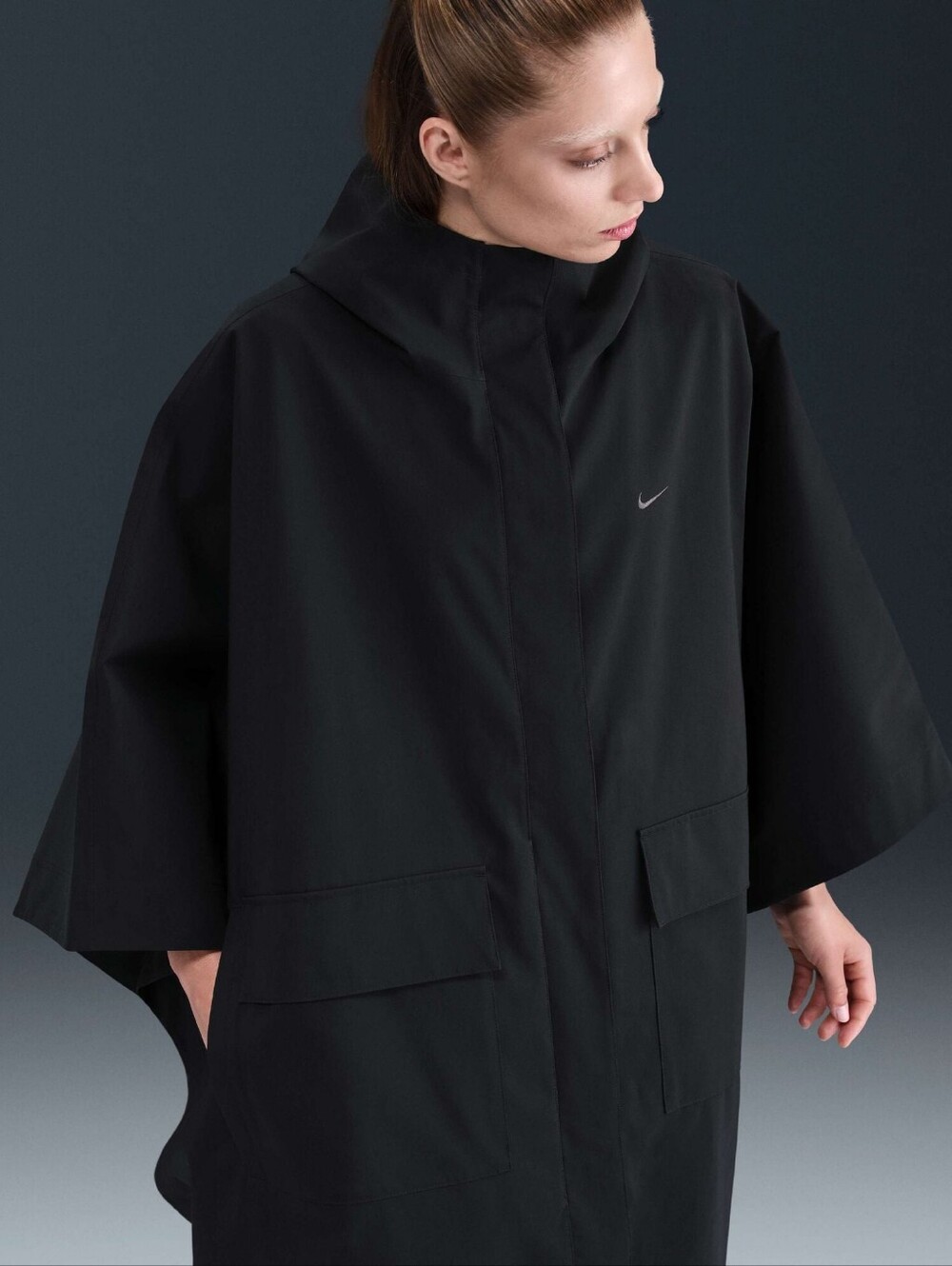 Nike Repel Women's Black Hooded Cape Oversized One Size HV5131-010 Outdoors NWT